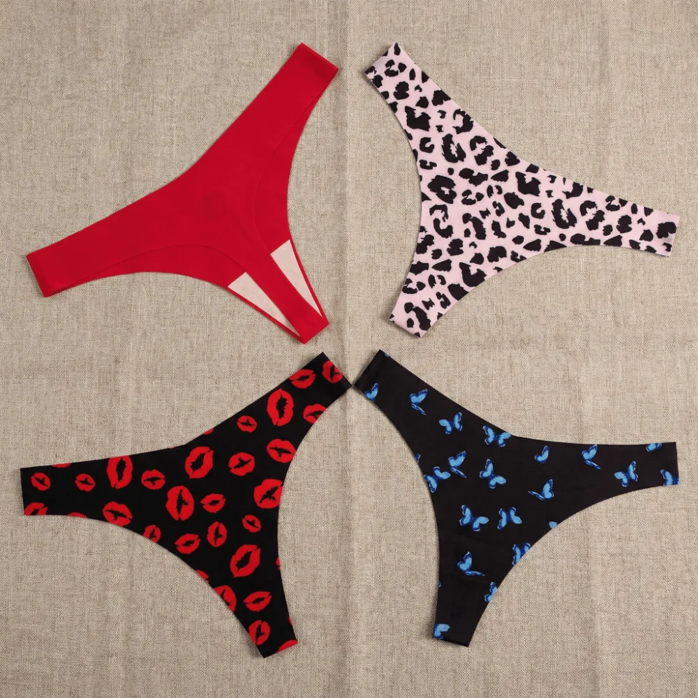 

Breathable Cotton Crotch Underwear for Women Butterfly Low-waist Seamless Thong Lip Underpants Leopard Panties Gifts