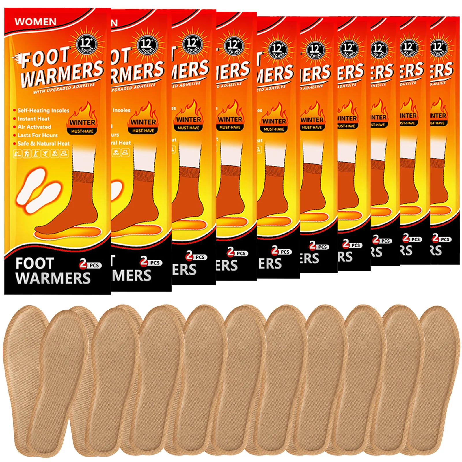 

10 Pairs Heated Insoles Warmers Disposable Toe Warmers Continuous Heat Air Activated Warmers for Hunting and Outdoor Sports