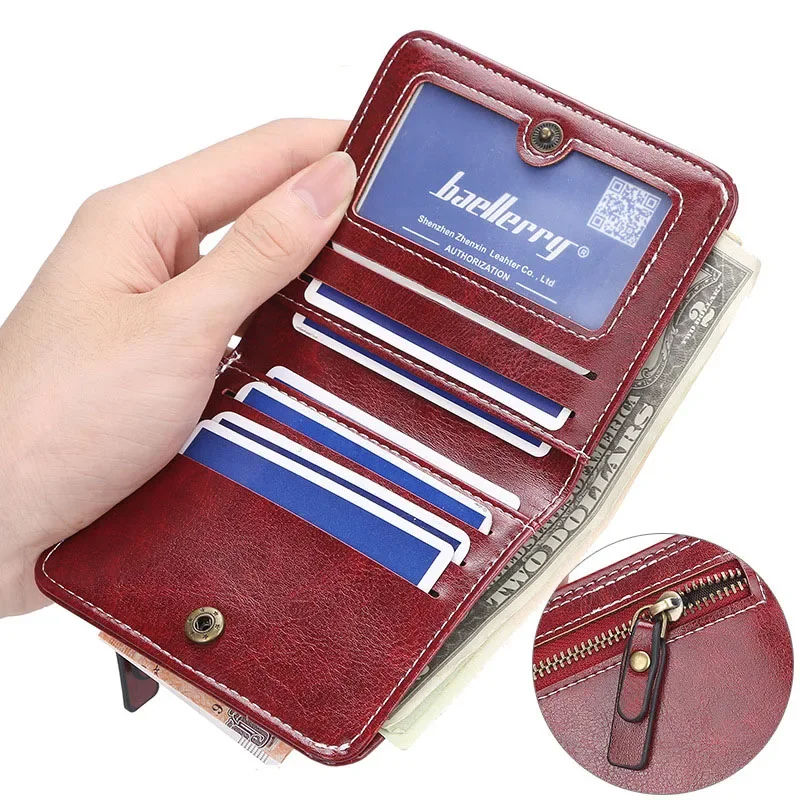 New Women Cute Short Three Fold Wallets Solid Vintage Money Clip Fashion Zipper Holders Wallet Female Multi-card Bit Coin Purse