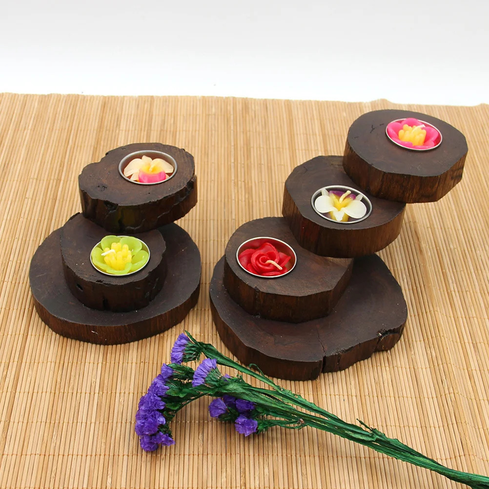 

Three Layer Wooden Candlestick Holder Premium Brown Vintage Style for Table Mantel Decor Romantic Home Gift Household