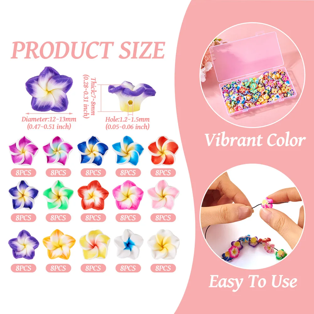 120Pcs Handmade Polymer Clay Loose Beads 3D Flower Plumeria Beads for DIY Earring Necklace Bracelets Making Hawaiian Style