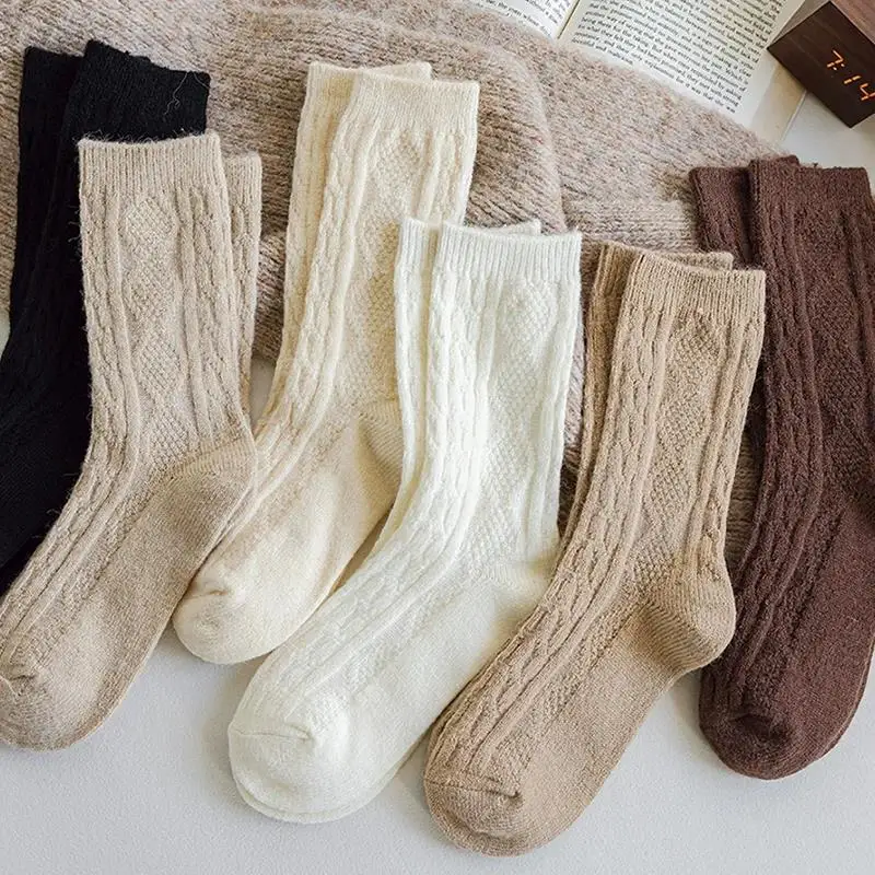 Thick Cashmere Socks Warm Winter Luxury Women Wool Casual Japanese Fashion Solid Color Comfortable Home Sock Long High Quality