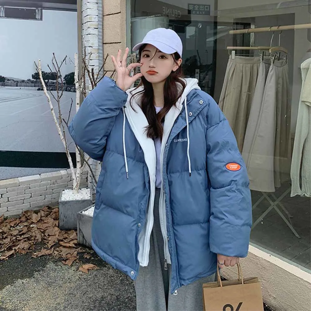 

Women Long Sleeve Oversize Winter Clothes 2022 New Korean Style Jacket Short Parkas Hooded Solid Color Down Cotton Coat
