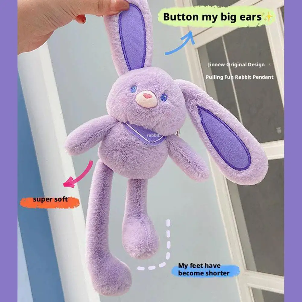 Hochziehbares Kaninchen-Plüschtier, weicher gefüllter Hase-Schlüsselanhänger, niedliches Hängedekor, Stressabbau, Schultaschen-Anhänger, Geschenk für Kinder, 30 cm