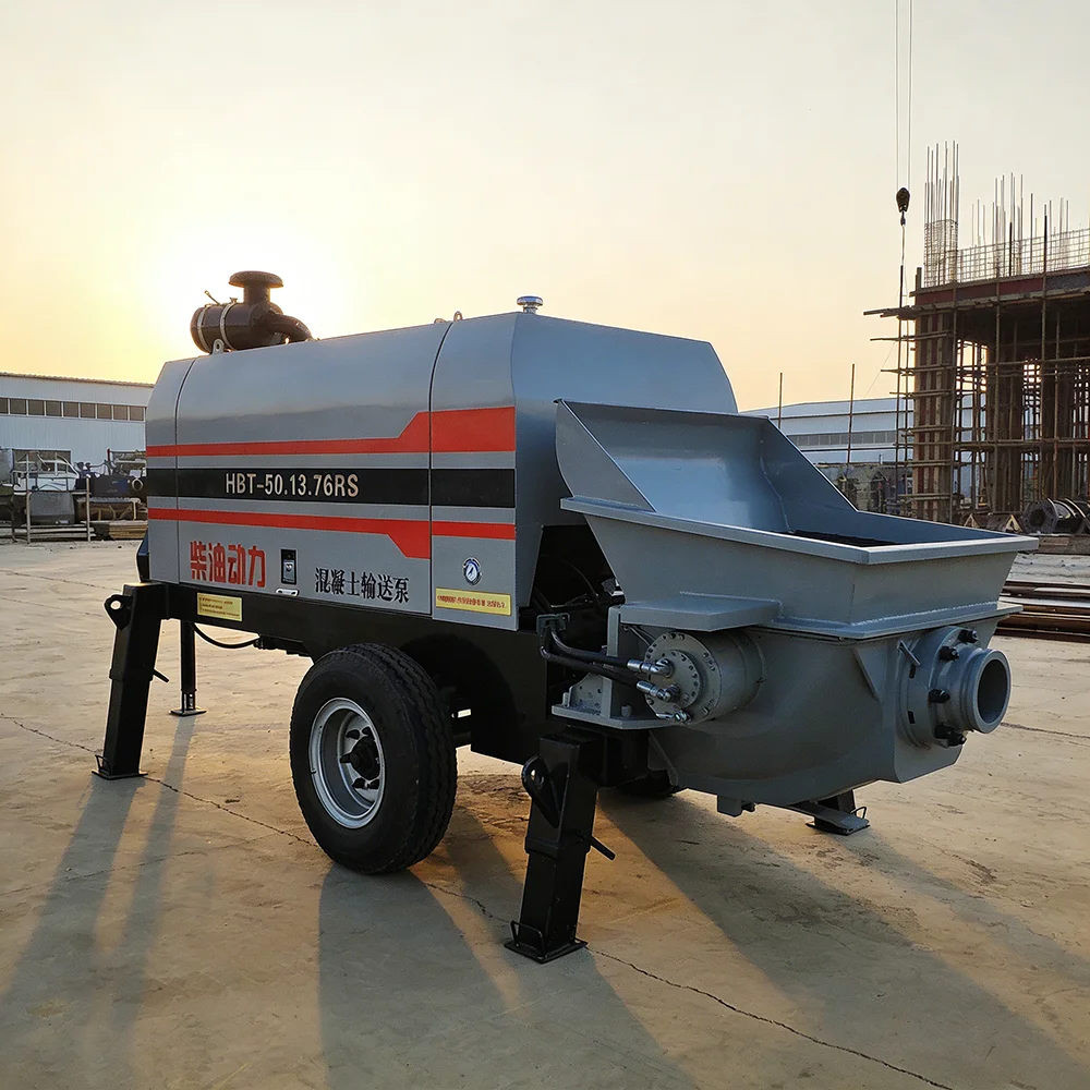 Portable Diesel Concrete Pump 80 Bar Output 500m Hose Reach Handles 40mm Aggregate Perfect for Rural Construction