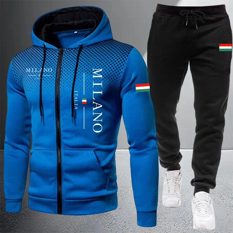Autumn Winter Men's Jacket Tracksuit Printing Zip Hooded Sweatshirt Coat Outdoors Sports Clothes 2026 Casual Single Tops Pants view 5