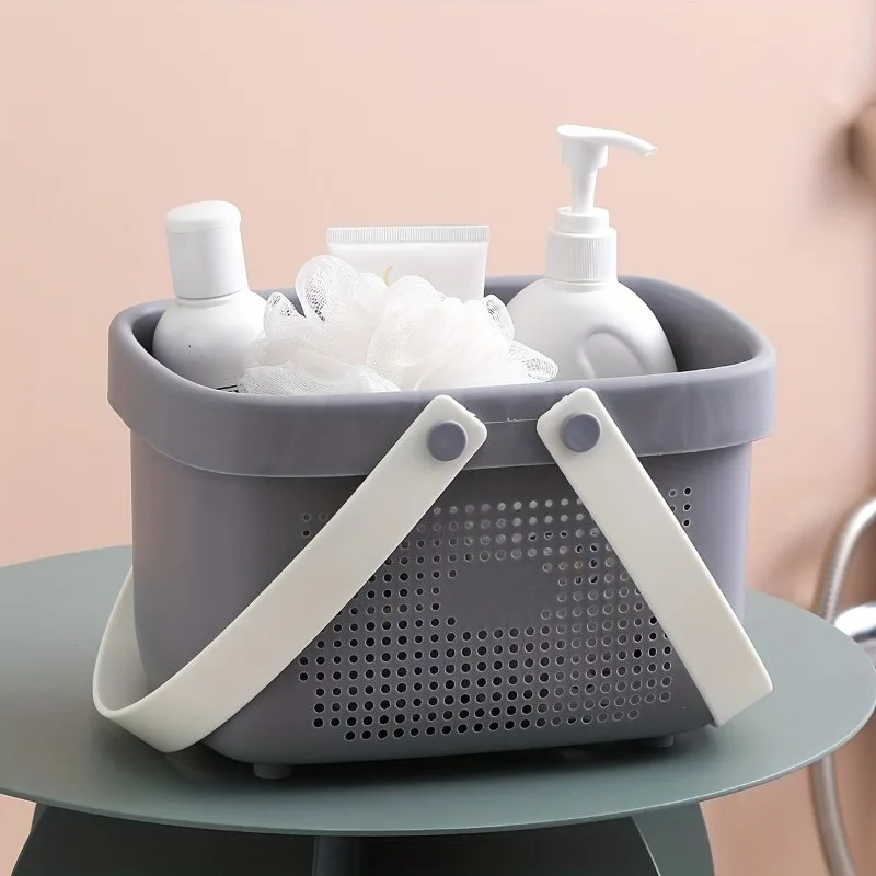 1pc Portable Plastic Bath Basket with Over-the-Tank Mounting for Bathroom Toiletry and Toilet Paper Storage Container