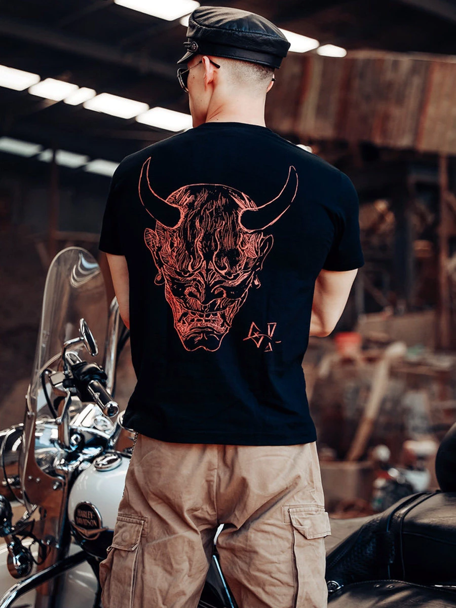 New Japanese Ukiyo-e Tattoo of The Third Generation of Onitsuka Prajna Oni Yaksha T-shirt Skull Man Tattoo Japanese Trendy Brand