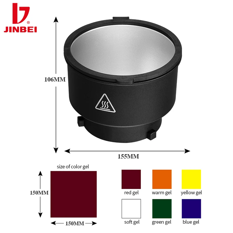 JINBEI MH Color Gels Magnetic Reflector Bowens Mount with 6 Color Filter Gels for Studio Flash Video Light Photography