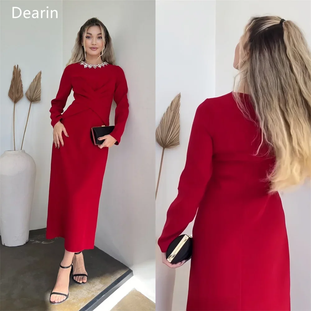 Customized Formal Dress Prom Women Dearin Scoop Neckline Column Ankle Length Skirts Ruffle Beading Bespoke Occasion Dresses Even