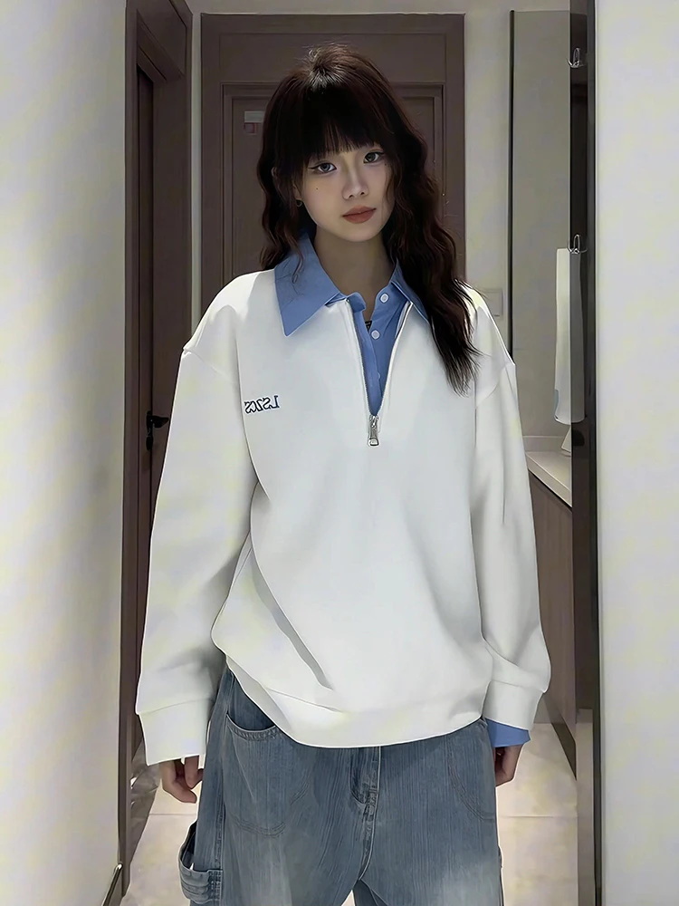 

Белая толстовка с вышивкой и воротником-стойкой, мужская, весенне-осенняя, с молнией, модный дизайн, верхняя одежда