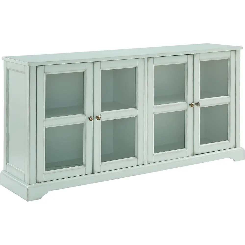 

Vintage Seafoam Blue Glass Door Sideboard, Kitchen Storage, TV Stand