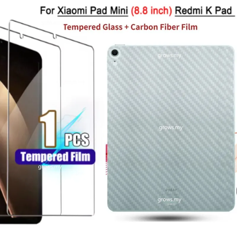 

1 комплект (пленка из углеродного волокна + закаленное стекло) для Xiaomi Pad Mini/Redmi K Pad 8,8 дюйма 2025 KPad, защитная пленка для передней и задней части