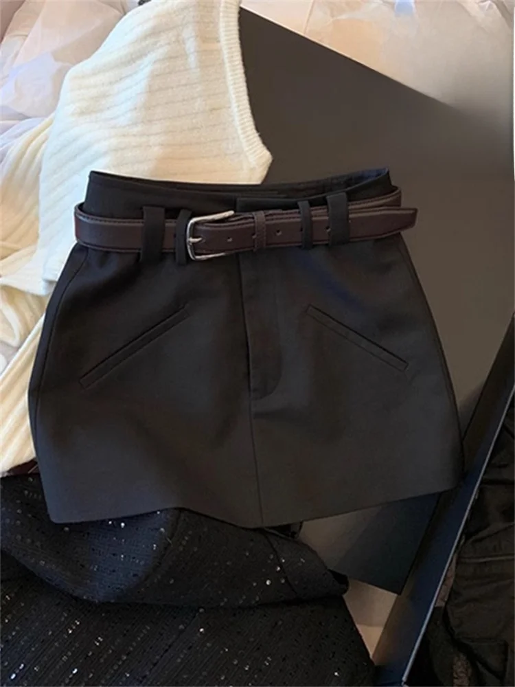 

Юбка А-силуэта больших размеров, повседневная, женская, облегающая, короткая, с кожаным поясом, в корейском стиле, с высокой талией, стандартная модель, летняя