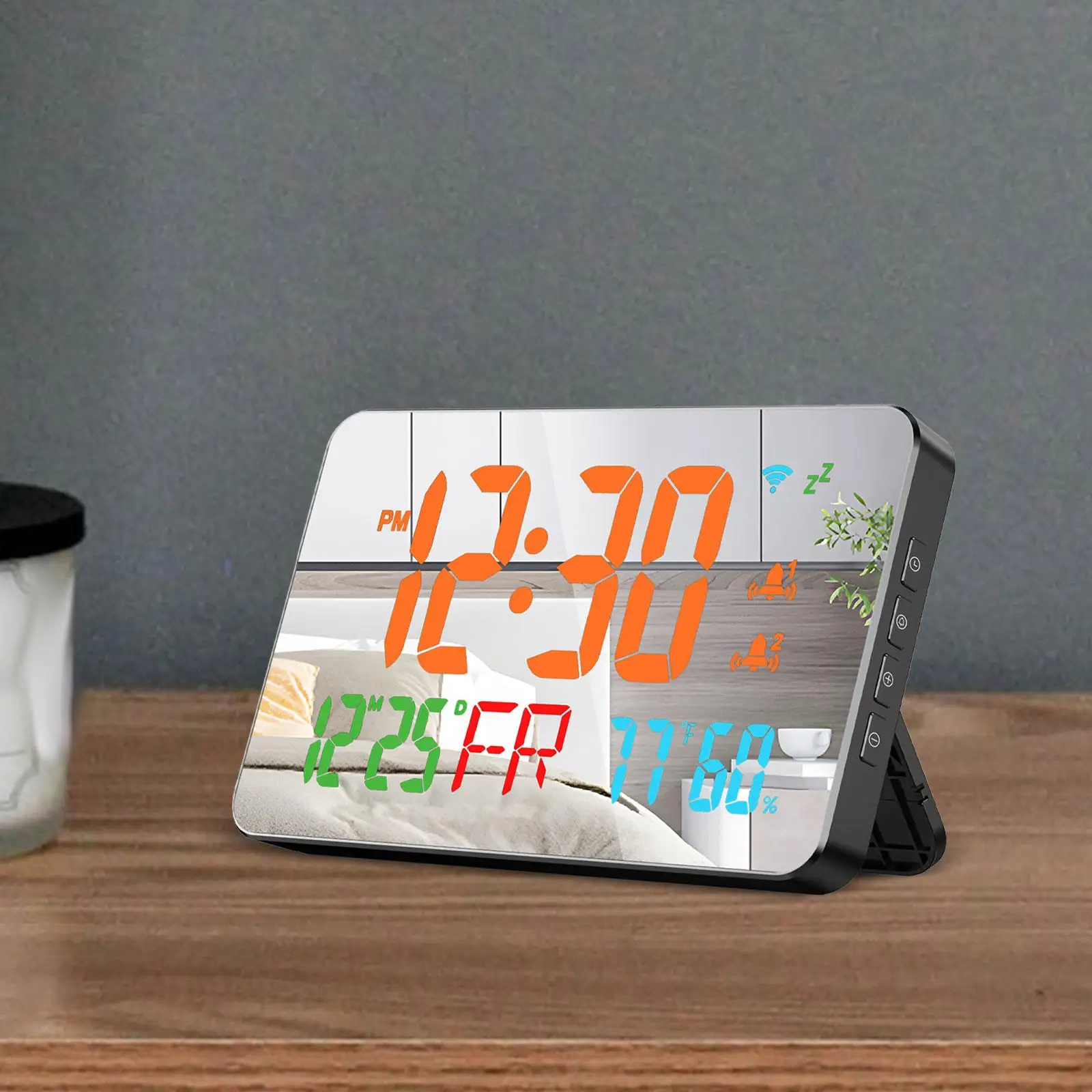 LED Alarm Clock Mirror Surface Date with Snooze Model Big Numbers Electric Clock