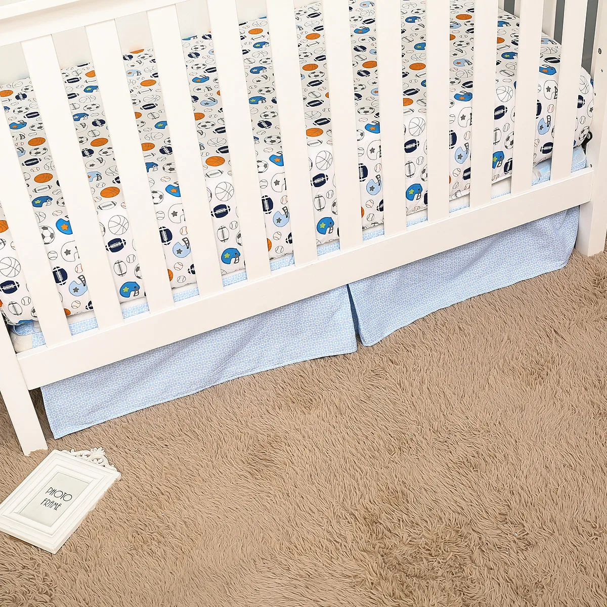 Baby Boy Esporte Bedding Set, Berçário de cama, Berço Decor, Baby Bed Protector, 4Bumper, Folha, Consolador, Saia, 7pcs