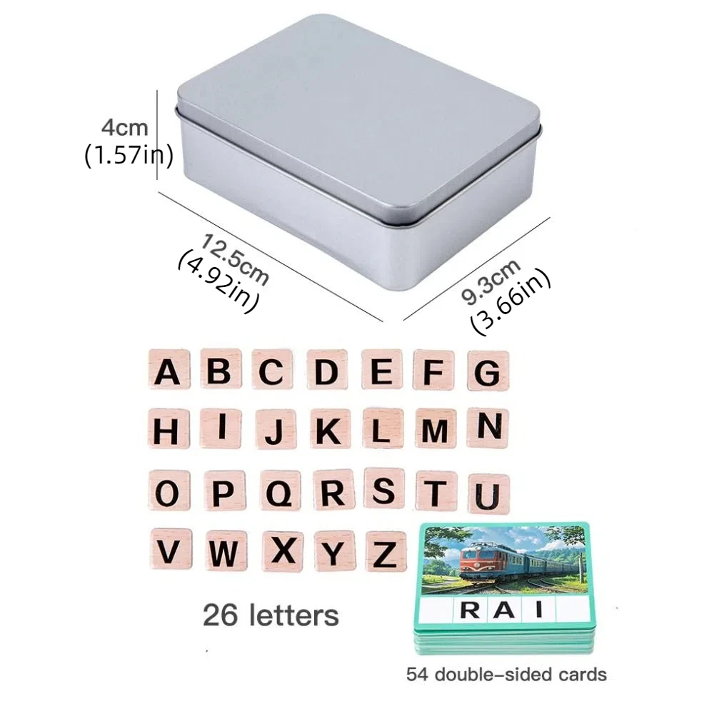 Holzpuzzle Alphabet Rechtschreibspiel Cartoon Alphabet Zauber Sie das Wortspiel Niedlicher bunter Buchstabe Rechtschreibblock Lernspielzeug