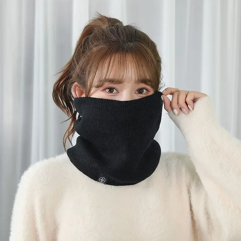 Winter Warm Knitted Ring Scarf For Women Men Plush Full Mask Tutdoor Cashmere Solid Snood Neck Scarves Thick Bufanda Muffler