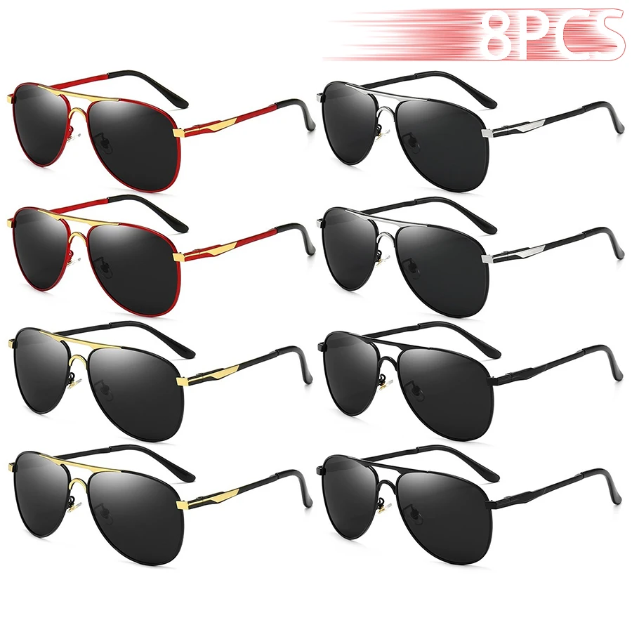 

8 PCS Fashion Vintage Luxury Metal Pilot Oversized Sunglasses Men Women Fishing Driving Sun Glasses Male Female Sunglass UV400
