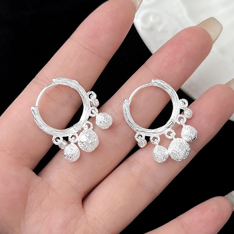 925 Sterling Silver Vintage Happy Planet Tassel Hoop Earrings For Women 2023 Korean Wedding Party Jewelry Gift Female Pendientes
