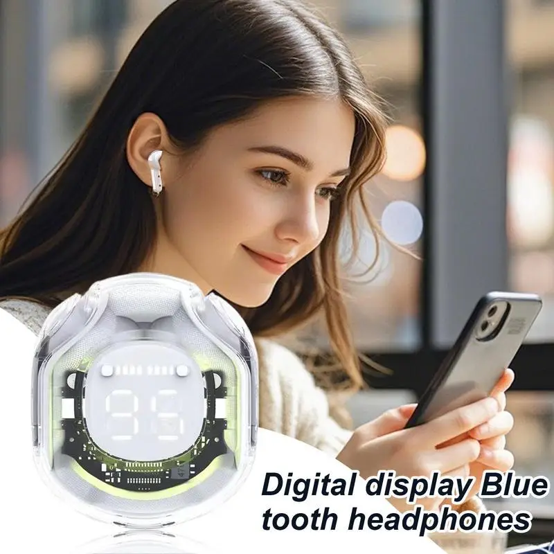 Earphone Headset nirkabel, earbud peredam kebisingan, waktu bermain panjang, earphone panggilan jelas untuk olahraga, bekerja