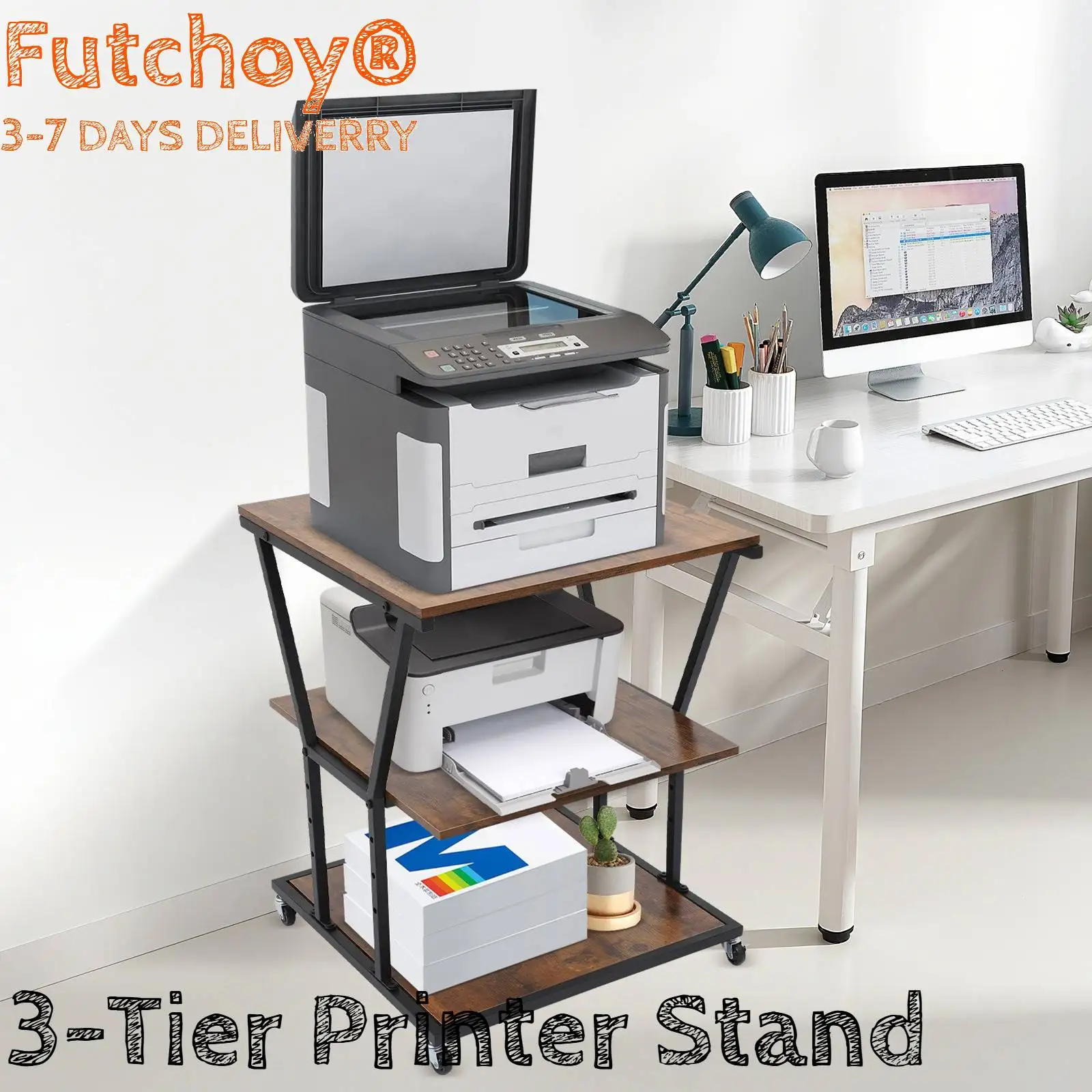 

3-Tier Printer Stand for Home/Office, Storage Cart Adjustable to store refrigerator scanner fax machine, serve as bedside table