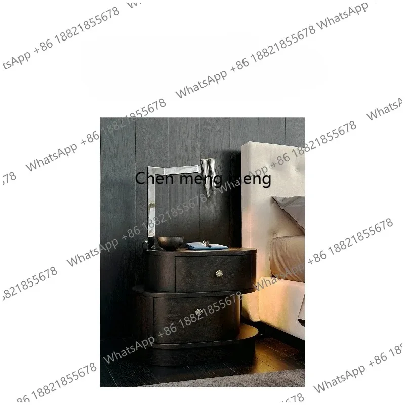 

RR Italian minimalist smoked wood veneer special-shaped bedroom home bedside bedside table
