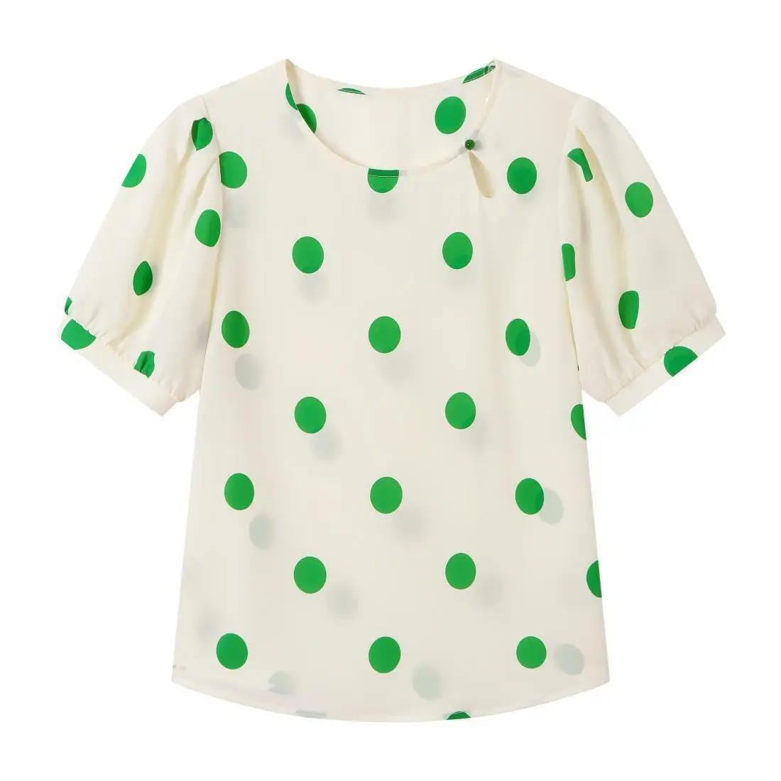 Verão novo estilo polka-dot de manga curta chiffon camisa feminina topos moda camisa solta emagrecimento capa barriga um pouco na moda