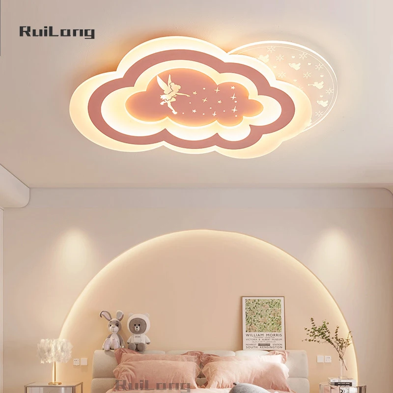 

Kawaii Angel Cloud Ceiling Chandelier for Kids Room Girl Princess Baby Bedroom Lamp Pink Cute Decor Plafonnier Led Ceiling Light