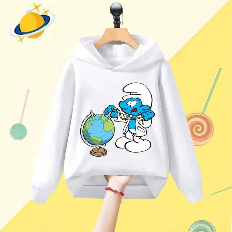 Smurf cartoon children\'s hoodie Harajuku cartoon print autumn and winter long sleeve sweatshirt Boys girls Kawaii casual top