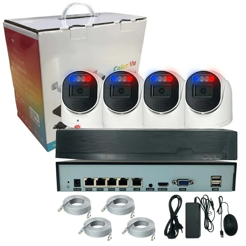 4Ch red and blue lights Poe dome camera 4mp high definition two-way dialogue humanoid detection intelligent tracking
