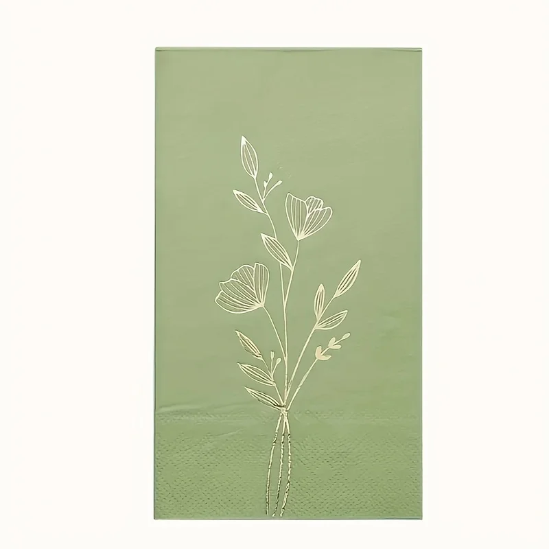 40pcs 2-Ply Sage Green Leaf Golden Foil Napkins, for Wedding, Birthday Party, for Halloween, Christmas Event & Party Supplies