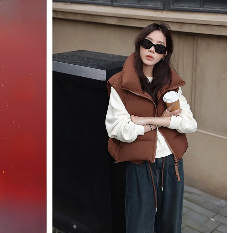 

Zhang Beibei ort Puffer Jaet Стеганый жилет Верхняя одежда Bread ape Воротник-стойка с пуховым наполнителем Корейское женское пальто