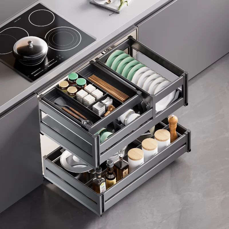 Pull-out multi-functional light luxury household pull basket Half-pull full pull basket
