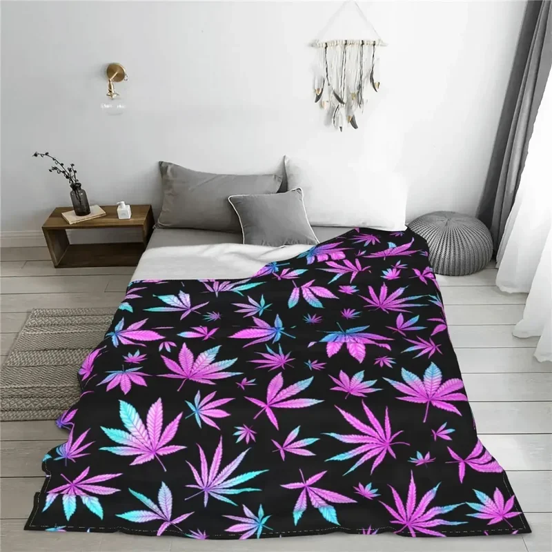 Cannabis Leaves Knitted Blanket Marijuana Weed Leaf Fleece Throw Blankets Bedroom Sofa Decoration Soft Warm Bedsprea@0￥