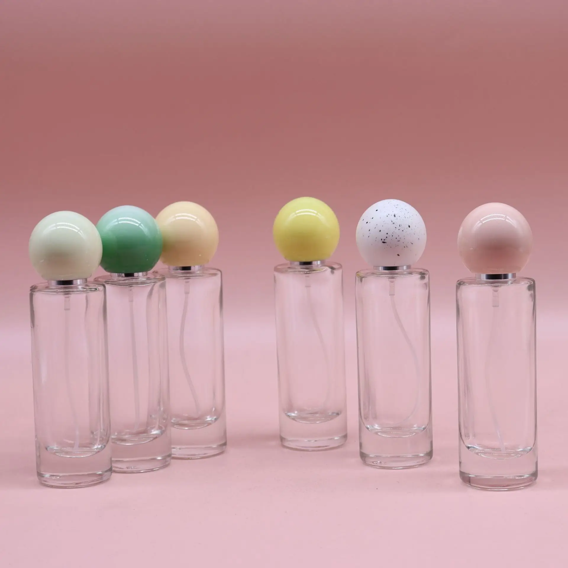 

Colorful Round Ball Cap 30ML Small Cylinder Premium Perfume Bottle Portable Dispensing Cosmetic Spray Glass Bottle