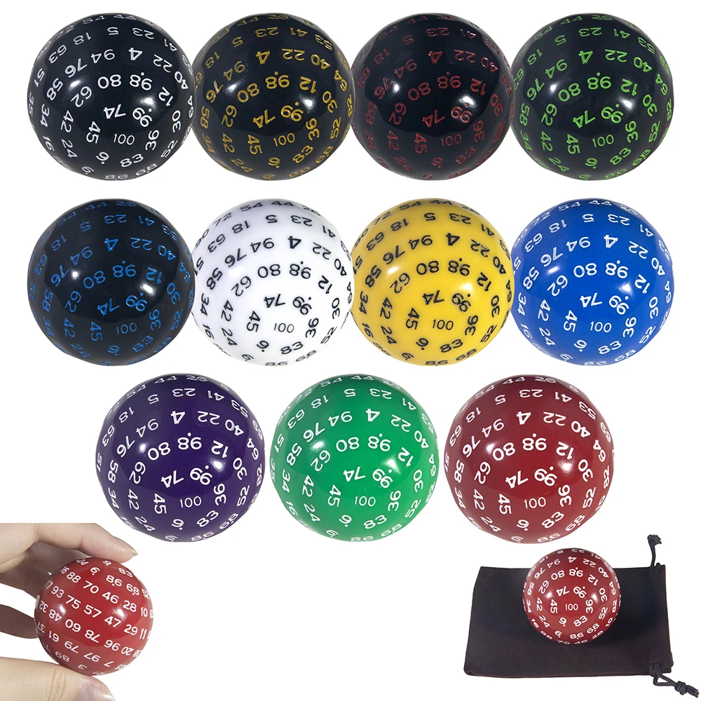 D100 Dice Polyhedral Acrylic 100 Sided Dices with Bag for Table Board Role Playing Game Bar Funny Kids Party Entertaiment