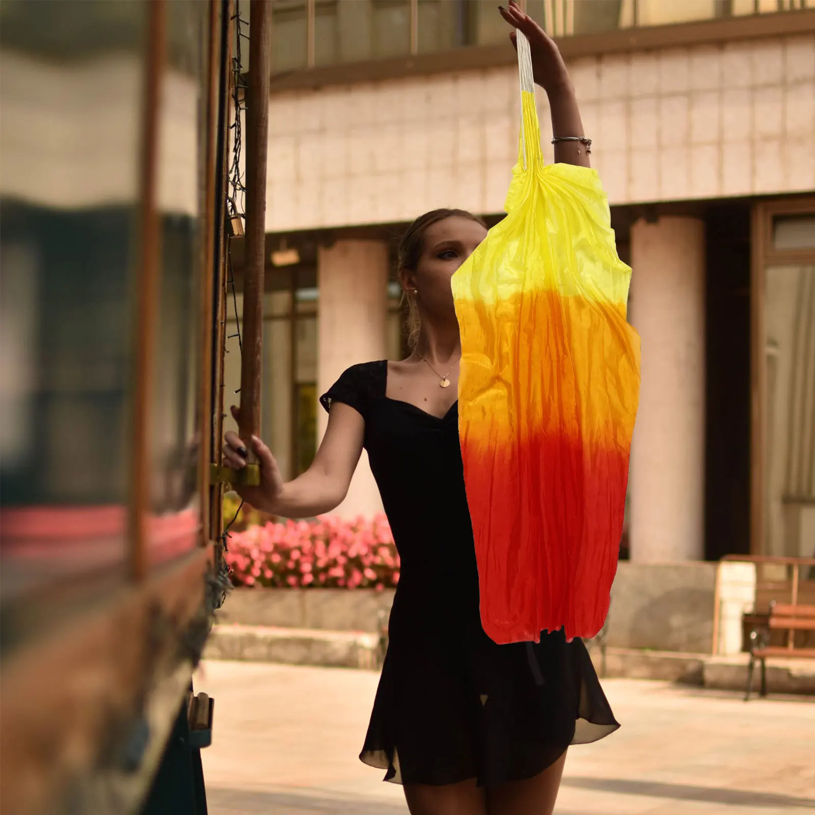 

Двусторонний складной веер для танцев, портативный веер из искусственного шелка для танца живота, балетный ручной веер