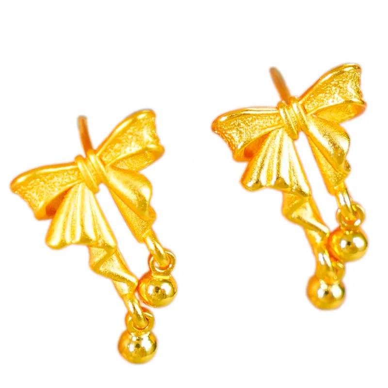 

Sweet Versatile Genuine 18 K Gold Bow Earrings for Women for Ball Birthday Wedding Engagement Long Earring Fine Jewelry Gifts