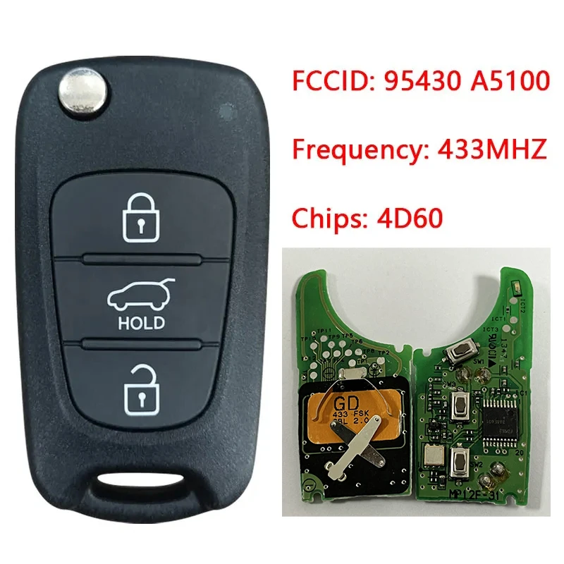 CN020095 Original PCB Remote For Hyundai i30 2012+ Flip Key 433MHZ 4D60 Chip RKE-4F04(GD) 95430 A5100 433-EU-TP Geniune Remote