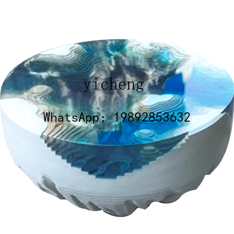 AA round coffee table light luxury high-end art villa hotel living room transparent resin