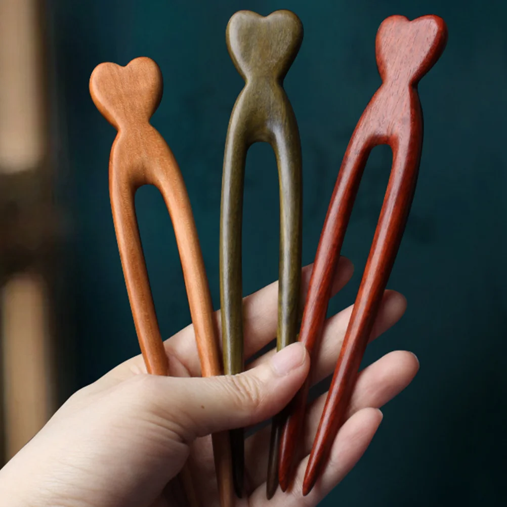 Love Hairpin Decor Forks French Pins Thick U Japanese-style Chinese Sticks Buns Wood Long Girl Child Accessories