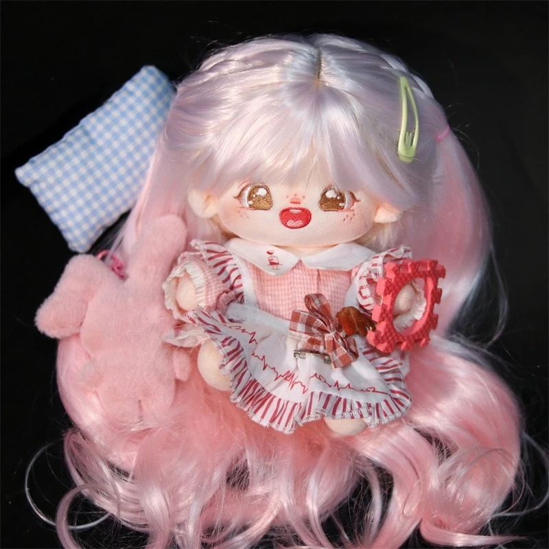 

Pink Purple Blue Ombre Full Bang Wool Curl Wig for 20cm Cotton Doll Heat Resistant Dolls Accessories Fit 33-36cm Head