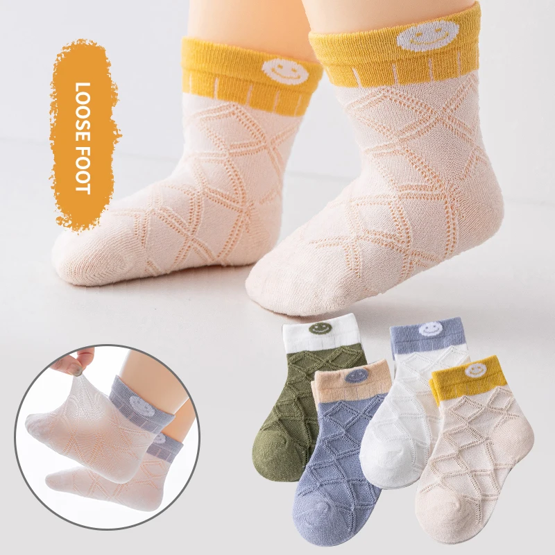 4 Pairs Summer Kids Baby Ankle Socks 0-3 Year Cute Soft Cozy Cotton Solid Breathable Mesh Children Socks For Baby Boys Girls