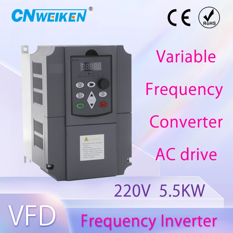 

5.5KW Frequency Converter AC 220V 1 Phase Input 220V/380V 3 Phase Output Frequency Inverter Motor Speed Drive VFD Inverter