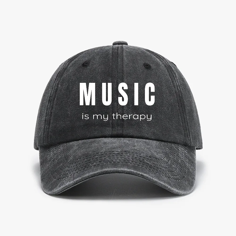 

Music Is My Theropy Print hat Casual Adjustable sunbonnet Dad hats Retro Distressed Washed Baseball Cap