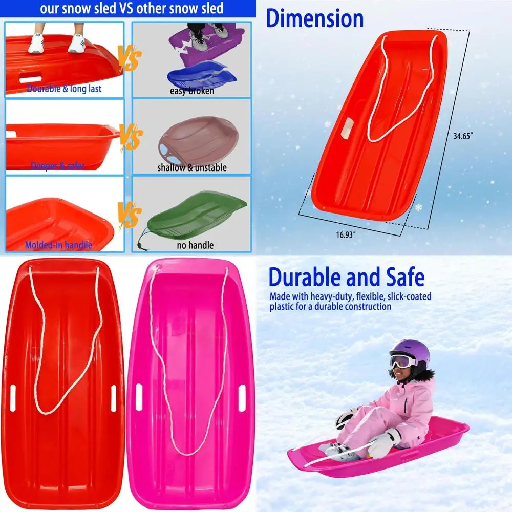 

Прочные 35-дюймовые снежные сани для взрослых и детей — гибкий, морозостойкий дизайн с тяговой веревкой и ручками для зимних развлечений