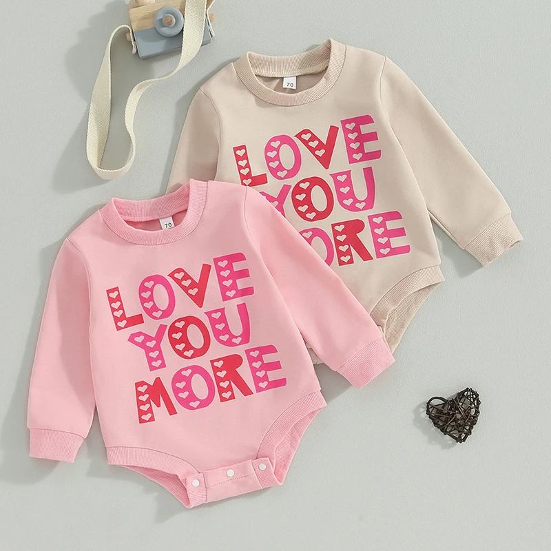 

2023-11-13 Lioraitiin 0-24M Infant Baby Girls Valentine's Day Jumpsuit Letter&Heart Print O-Neck Long Sleeve Sweatshirt Romper