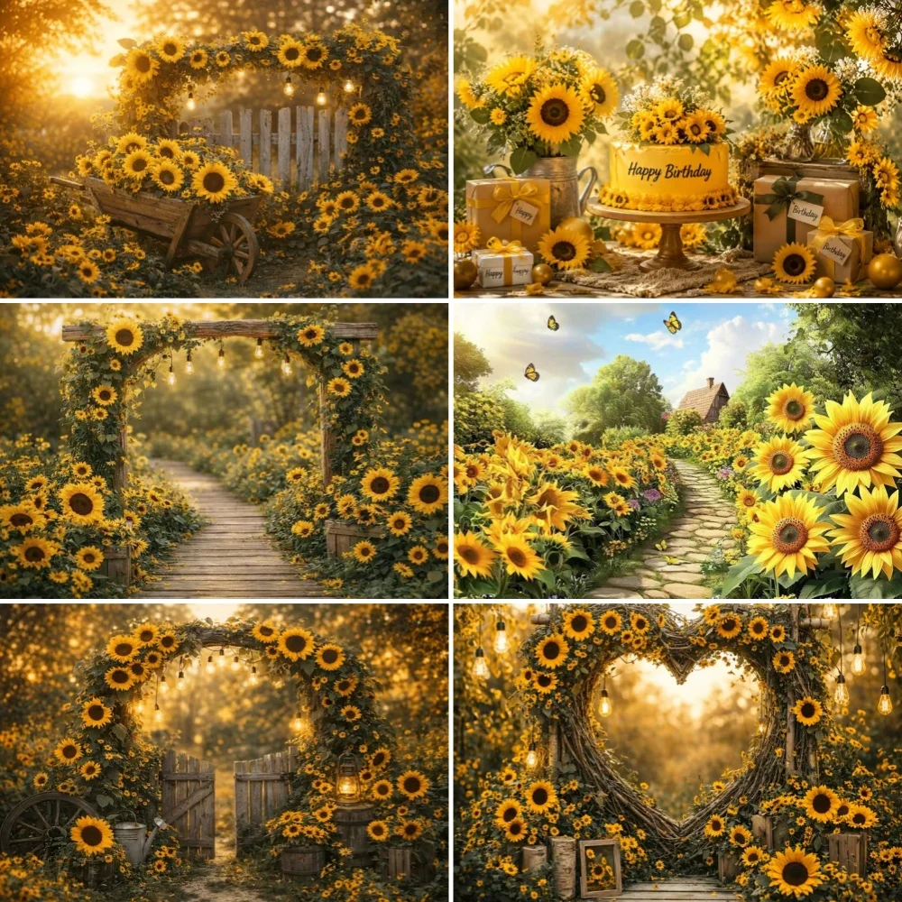 Sonnenblumenfeld-Fotografie-Hintergrund, Herbst-Ernteparty-Dekoration, Hintergrund für Herbst-Landhaus-Fotobox, Banner-Zubehör