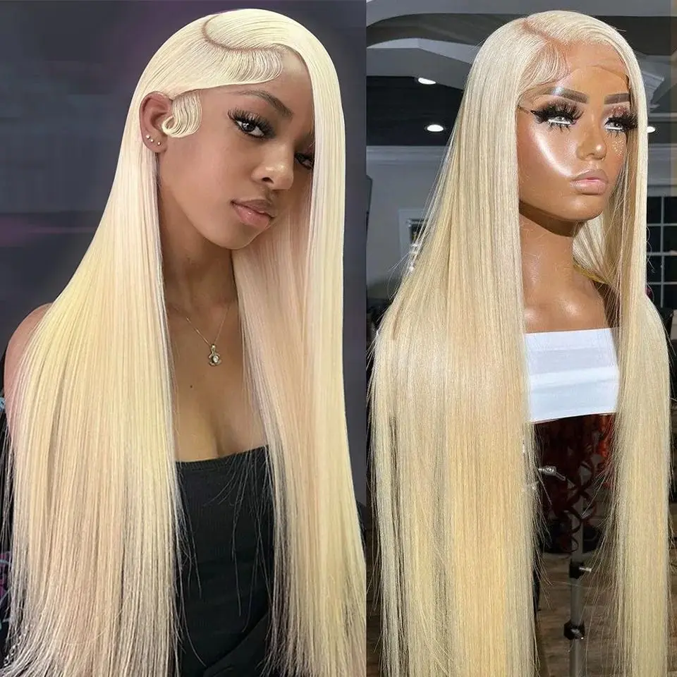 13x6 Blonde Straight Lace Front Wig 13x4 Transparent 613 HD lace human hair wig For Women  ready to wear